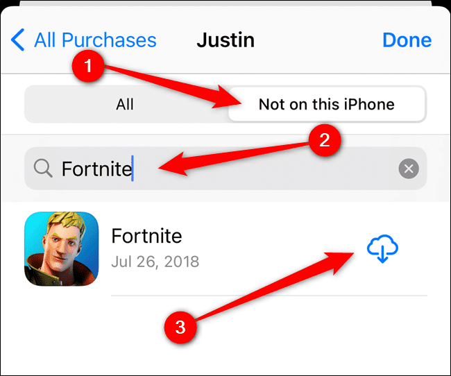 چگونه بازی فورتنایت را دوباره روی آیفون و آیپد نصب کنیم؟ 18 switch to the not on this iphone tab search for fortnite and then select the download button