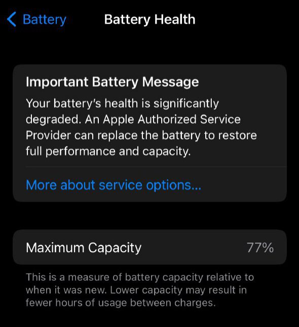 سلامت باتری کمتر از 80٪