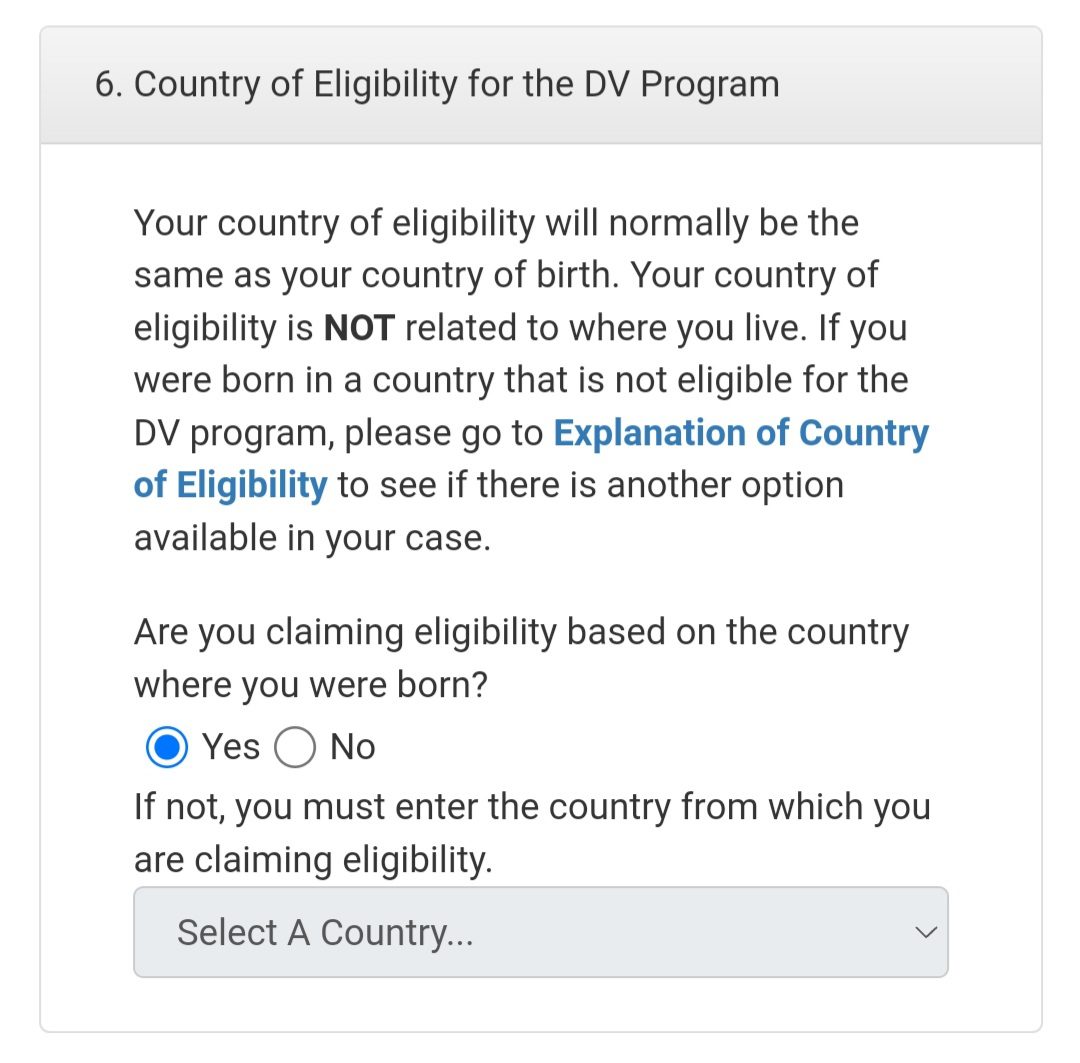 آموزش پر کردن فرم لاتاری و راهنمای کامل اصطلاحات فرم ثبتنام لاتاری 21 بخش ششم: Country of eligiblity for the DV program