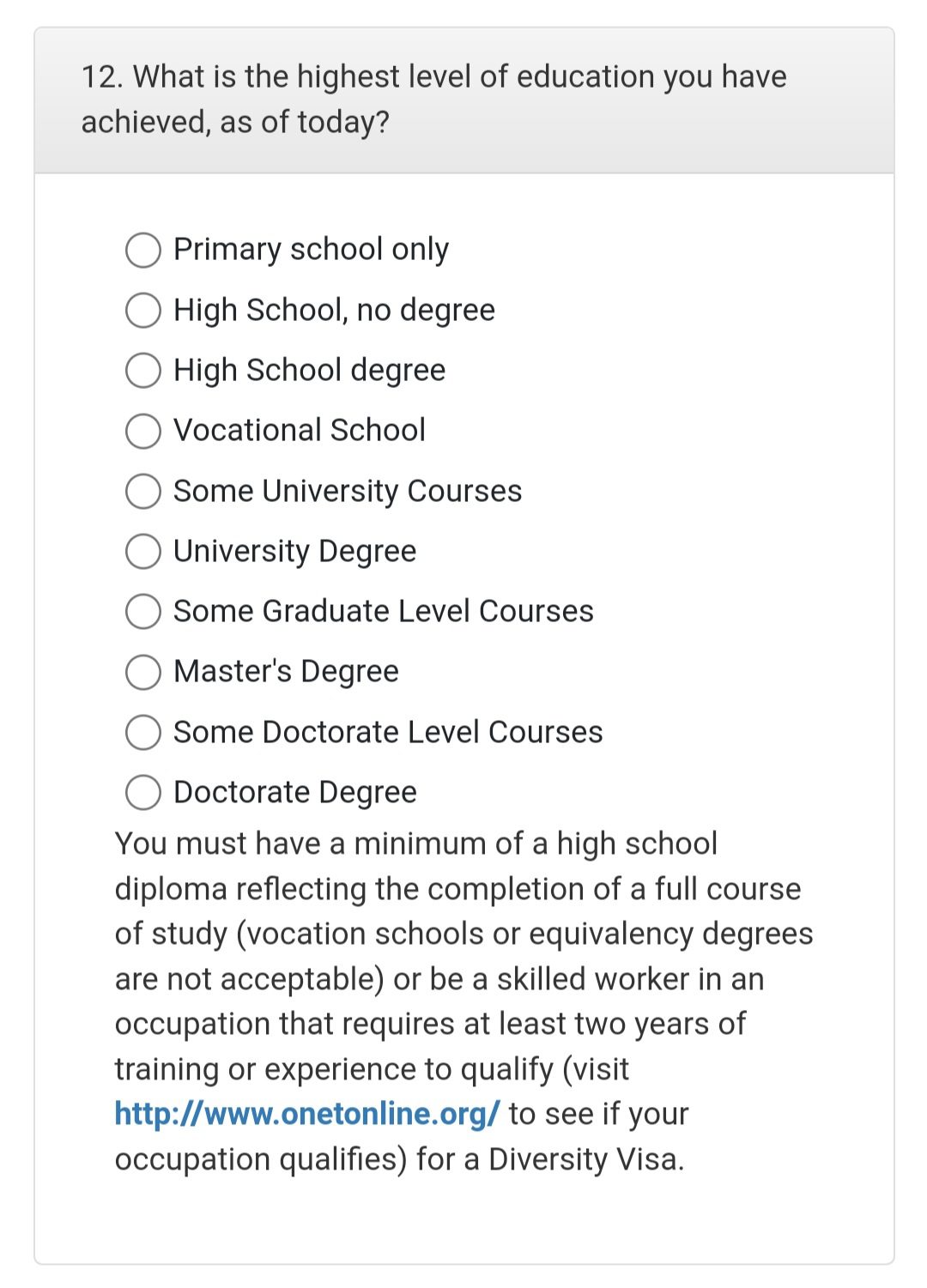 آموزش پر کردن فرم لاتاری و راهنمای کامل اصطلاحات فرم ثبتنام لاتاری 27 بخش دوازدهم: What is the highest level of efucation ypu have achived, as of today?