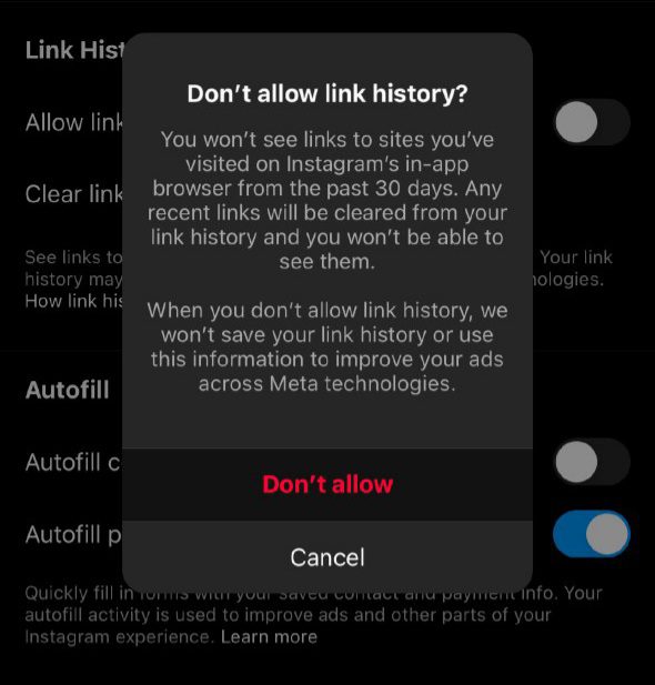 نحوه فعال یا غیرفعال کردن تاریخچه لینک در اینستاگرام 19 تاریخچه لینک در اینستاگرام