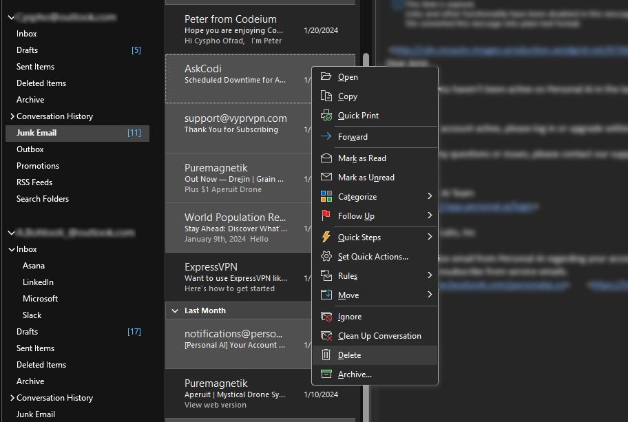 نحوه حذف ایمیل ها در Outlook - آموزش کامل 14 نحوه حذف ایمیلها در Outlook