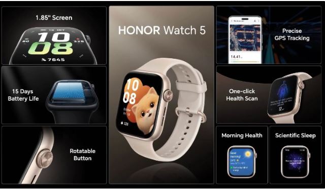 آنر واچ ۵ رونمایی شد: نمایشگر بزرگ‌تر، عمر باتری بیشتر