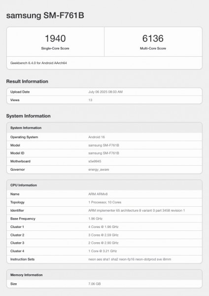 Galaxy Z Flip7 FE با چیپست اگزینوس قدیمی در Geekbench رویت شد 14 Galaxy Z Flip7 FE با چیپست اگزینوس قدیمی در Geekbench رویت شد