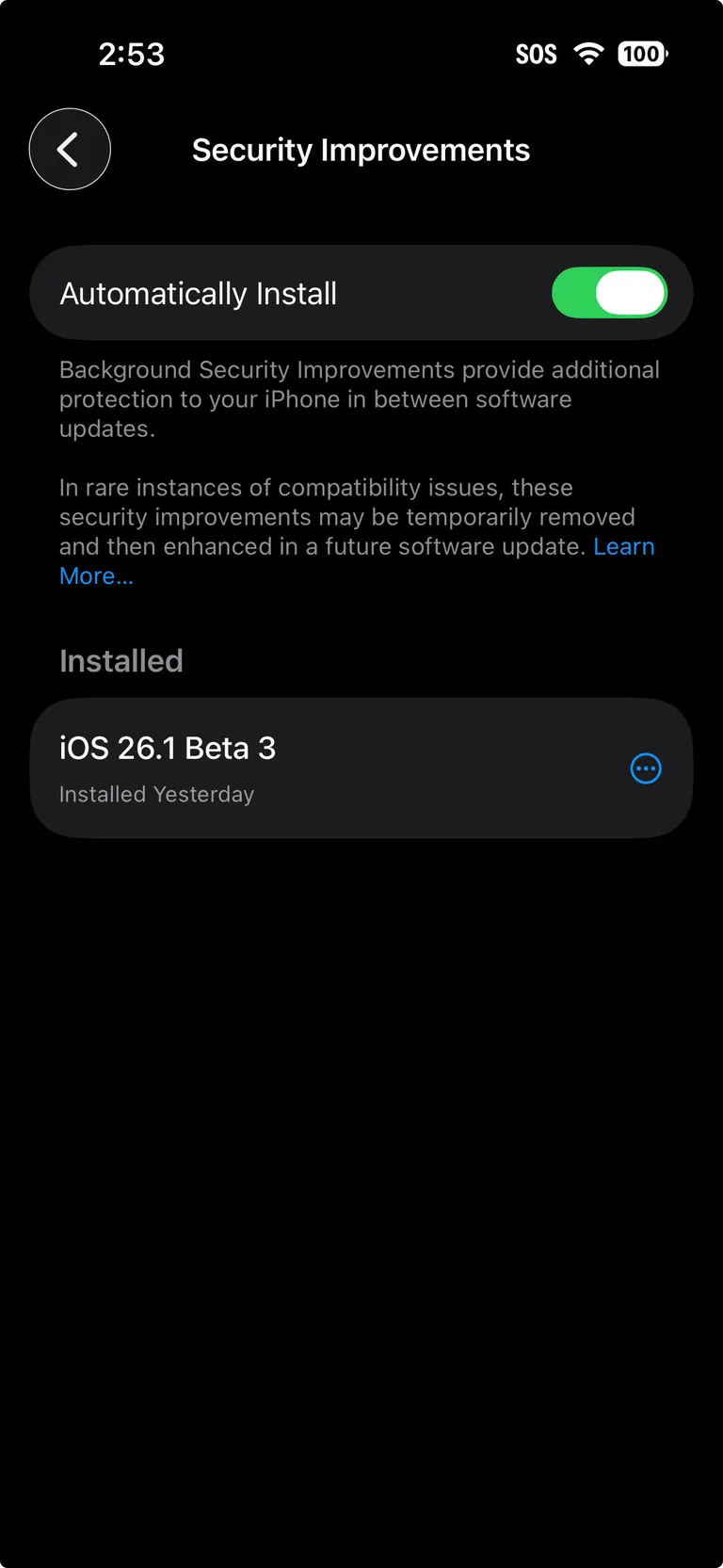 قابلیت جدید iOS 26.1؛ آیفونها بهصورت خودکار بهروزرسانیهای امنیتی دریافت میکنند 15 قابلیت جدید iOS 26.1؛ آیفونها بهصورت خودکار بهروزرسانیهای امنیتی دریافت میکنند