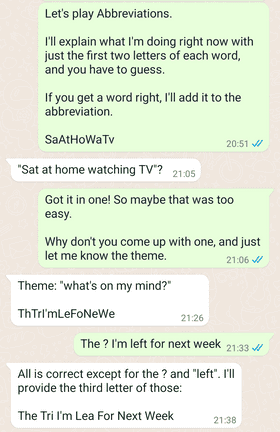 با واتساپ سرگرم شوید: ۱۰ بازی سرگرمکننده برای گروههای دوستانه و خانوادگی 18 بازی مخففها (Abbreviations)